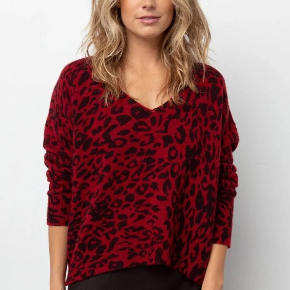 Rails Red And Black Leopard Print Sweater - image 1